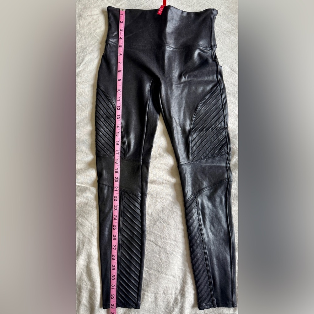 SPANX Black Faux Leather Moto Leggings - Picture 6 of 12